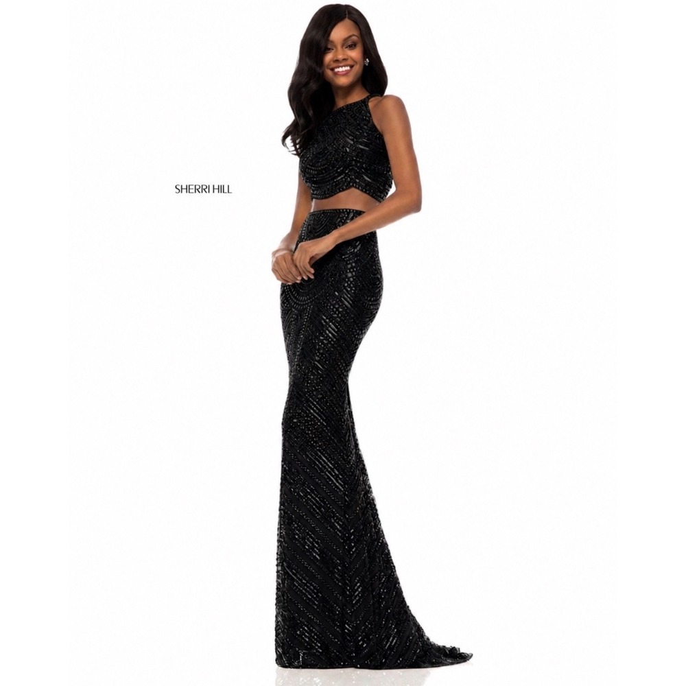 NWT Sherri‎ Hill 52063 Black Beaded Two Piece Gown Size 6